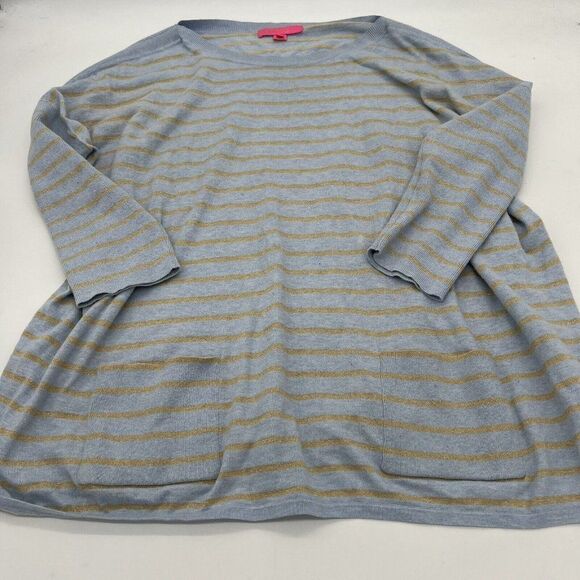 Lilly Pulitzer Cobo boxy Sweater Sz L Heathered Crew Blue Coastal Shell Striped - Picture 1 of 3